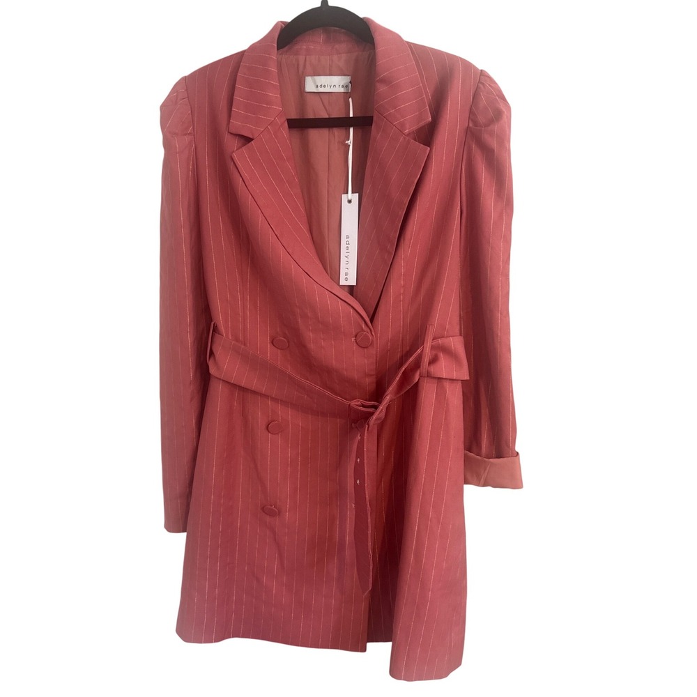 Adelyn Rae Women's XL Coral Pink Pinstripe Blazer Shirt Dress Belted NWT